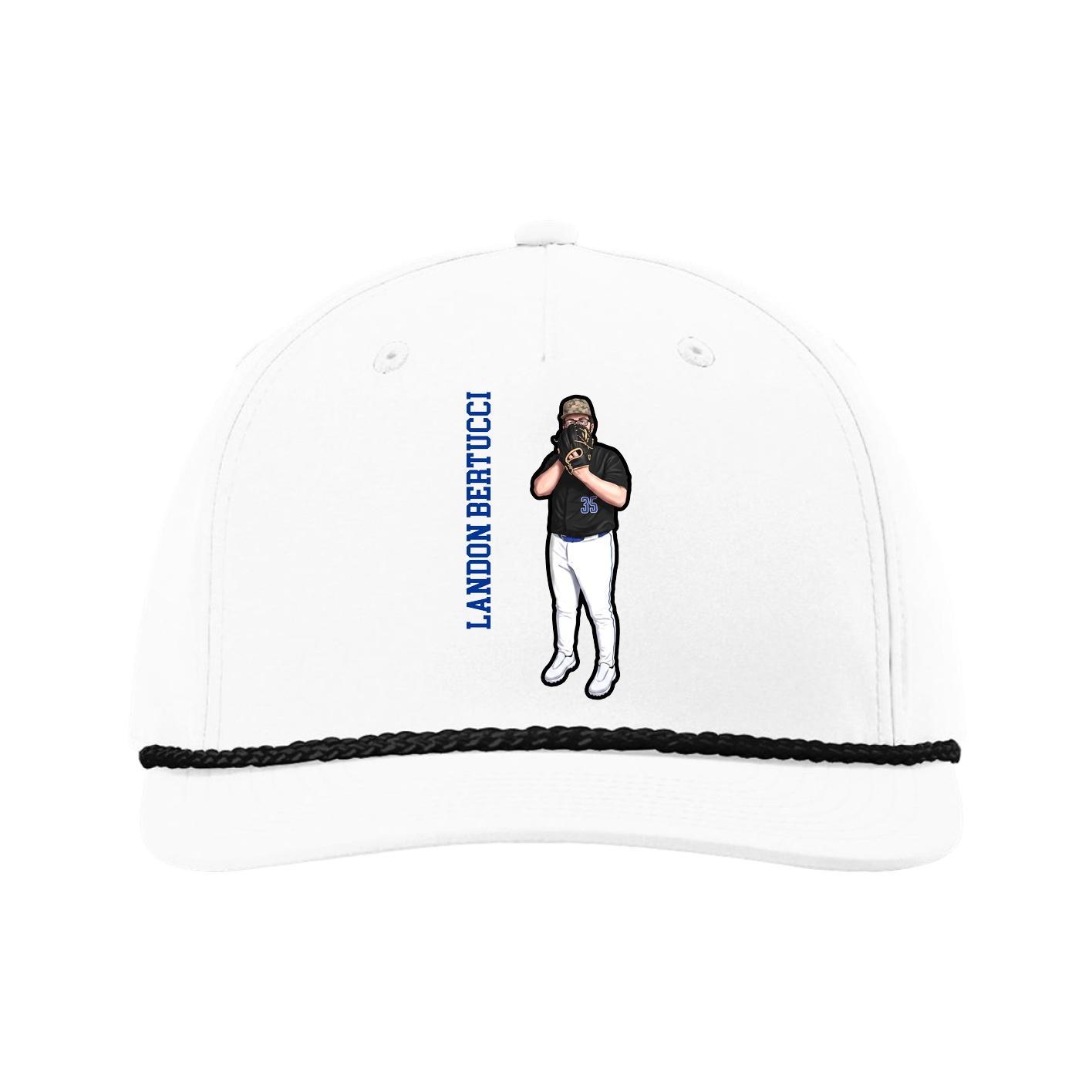 Five-Panel Classic Rope Cap — Name Vertical in White