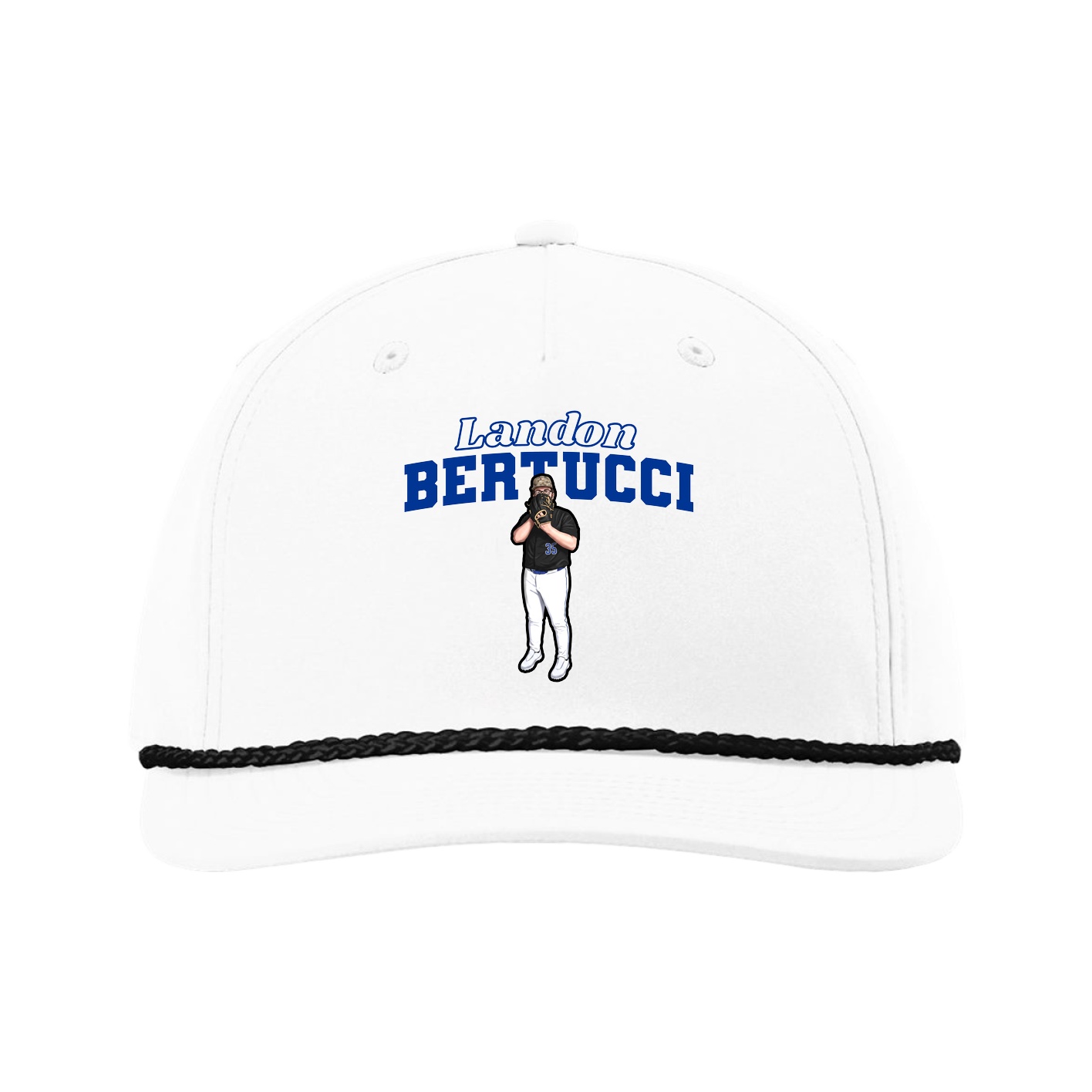 Five-Panel Classic Rope Cap — Name Arch in White