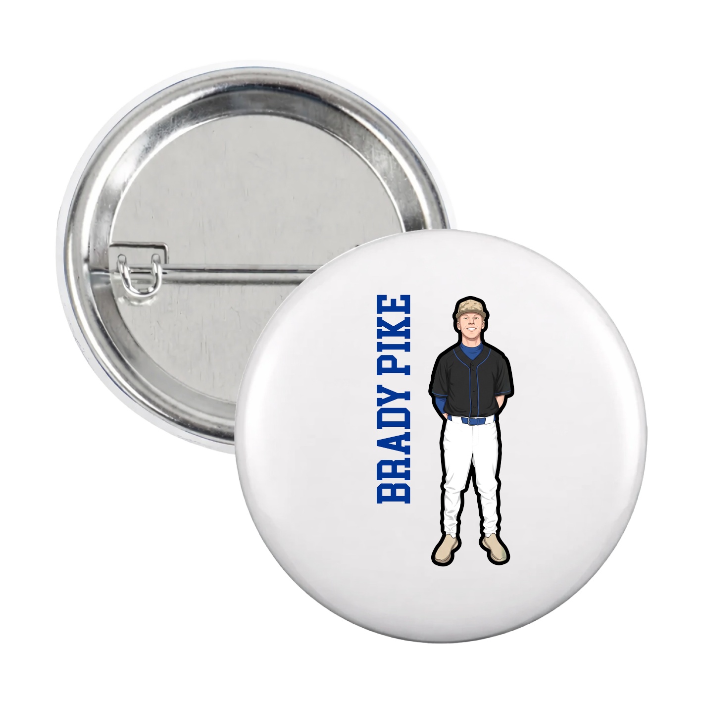Game Day Button — Name Vertical in White