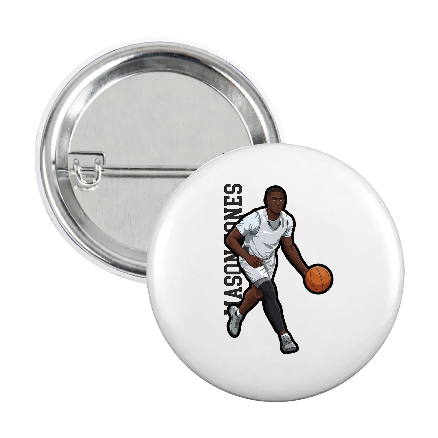 Game Day Button — Name Vertical in White