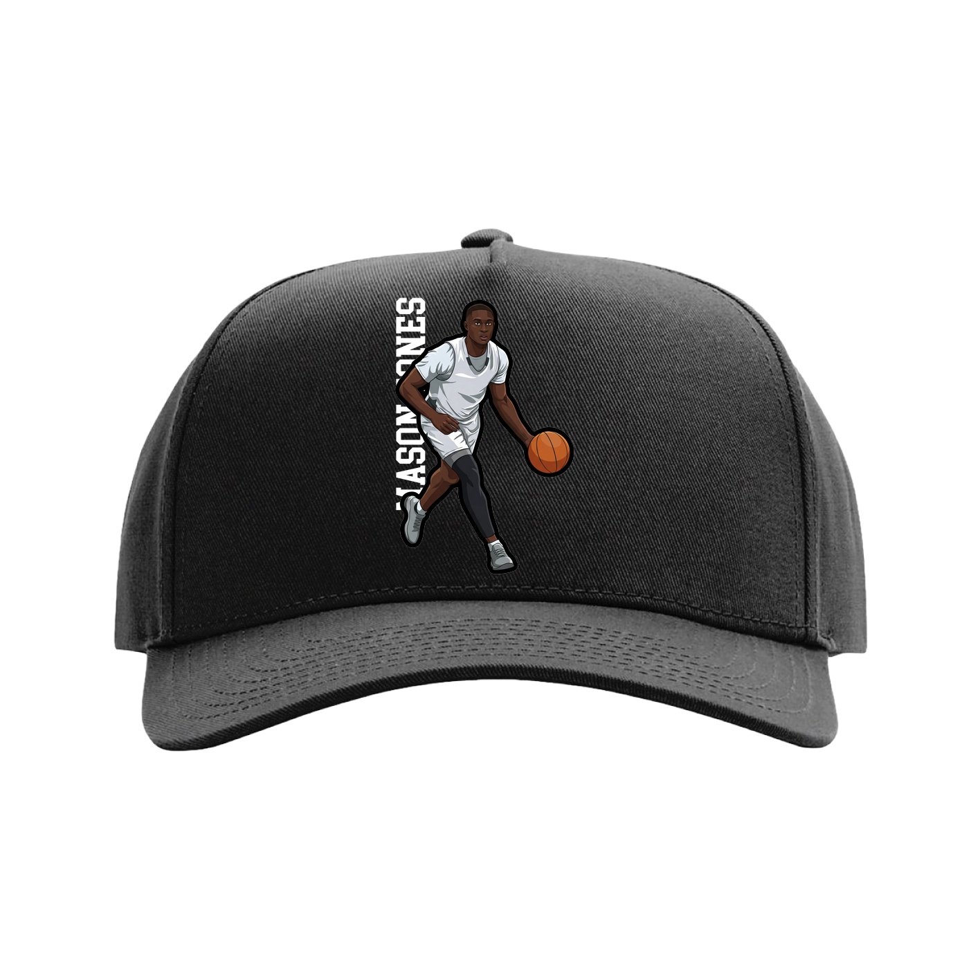 Full Fabric Five-Panel Champ Cap — Name Vertical in Black