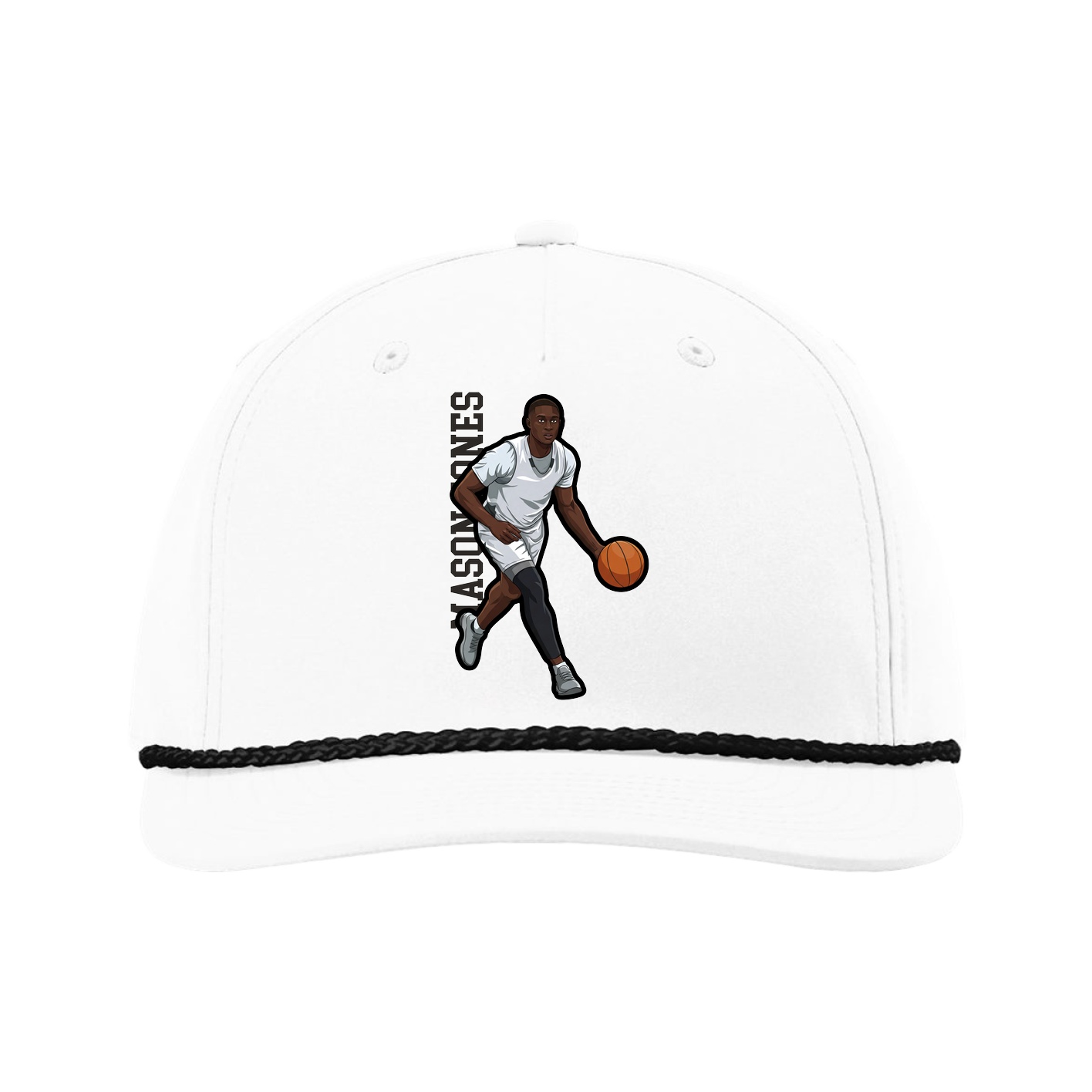 Five-Panel Classic Rope Cap — Name Vertical in White