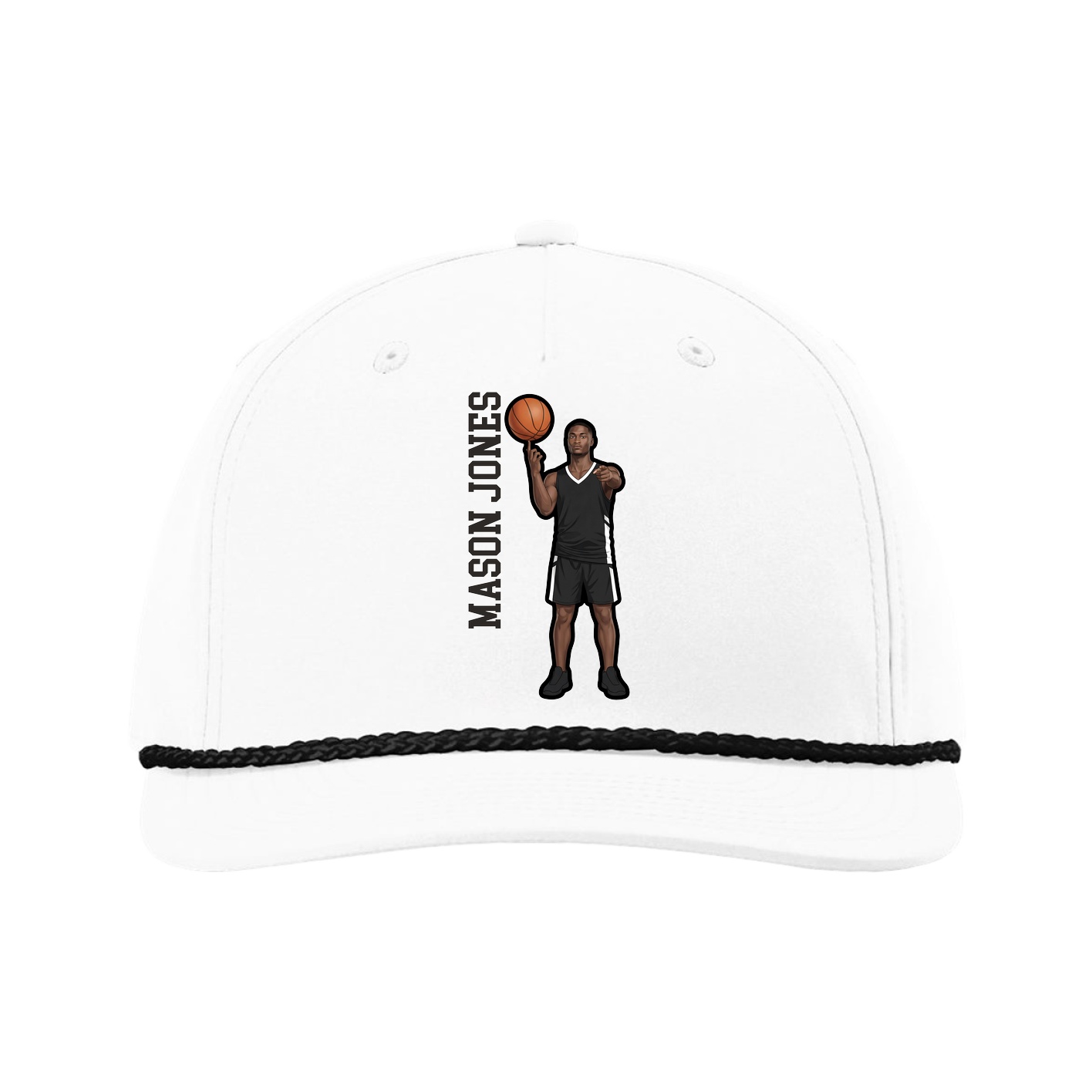 Five-Panel Classic Rope Cap — Name Vertical in White