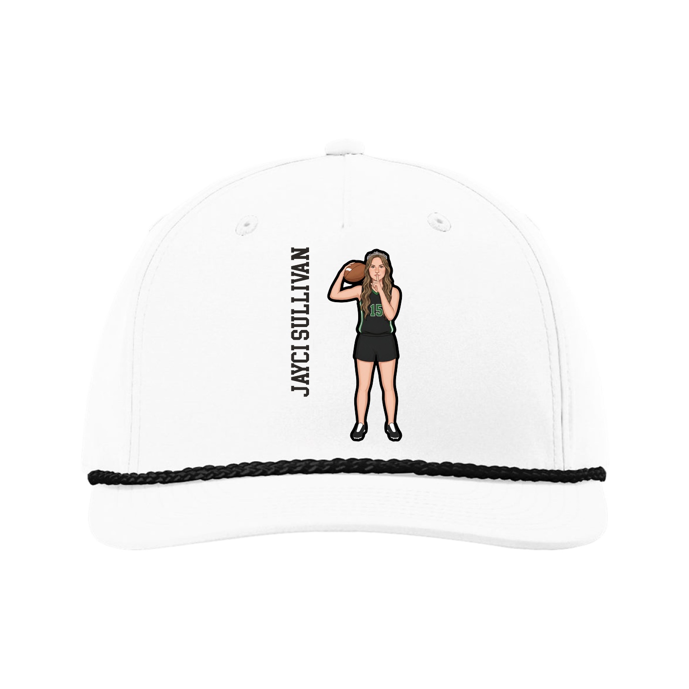 Five-Panel Classic Rope Cap — Name Vertical in White