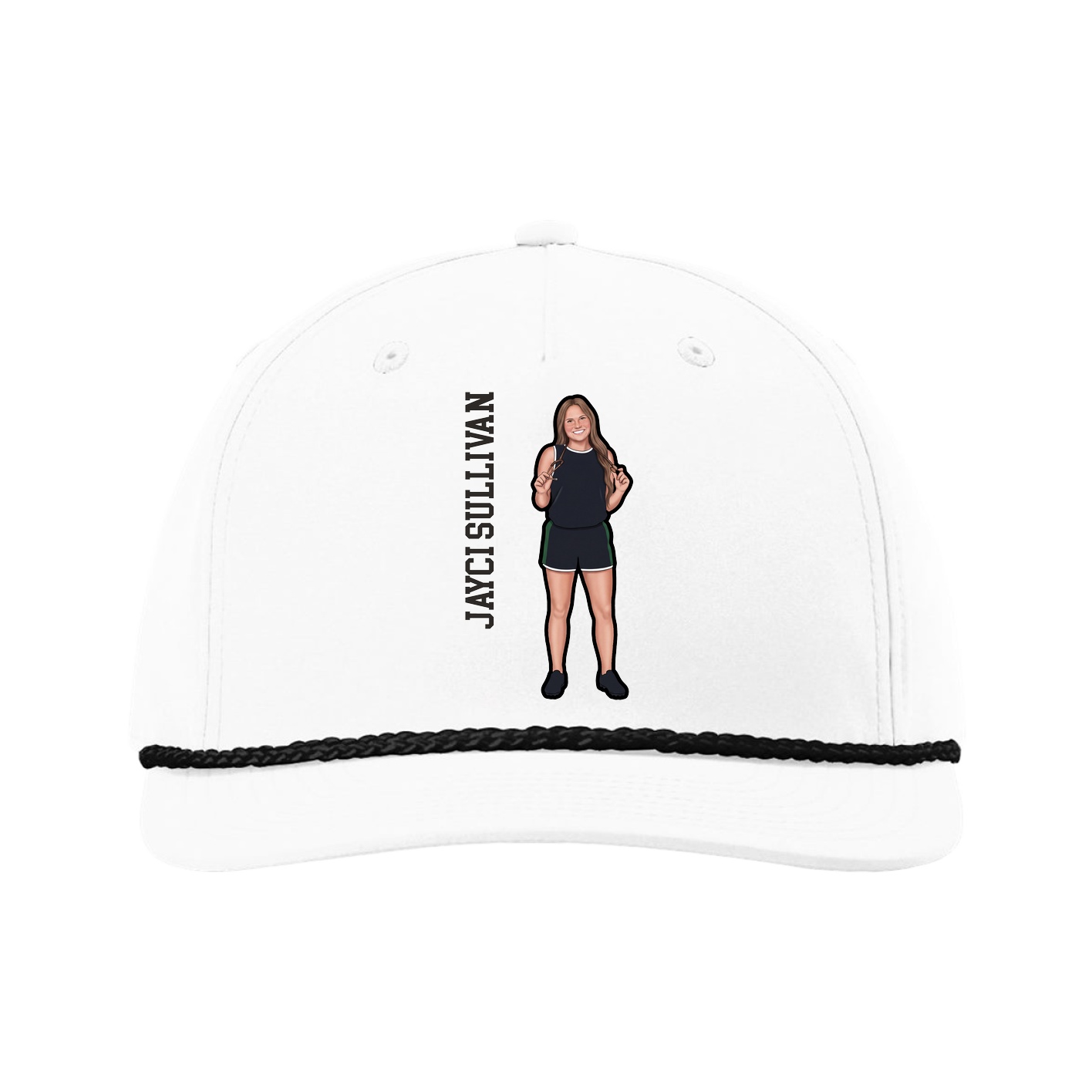 Five-Panel Classic Rope Cap — Name Vertical in White