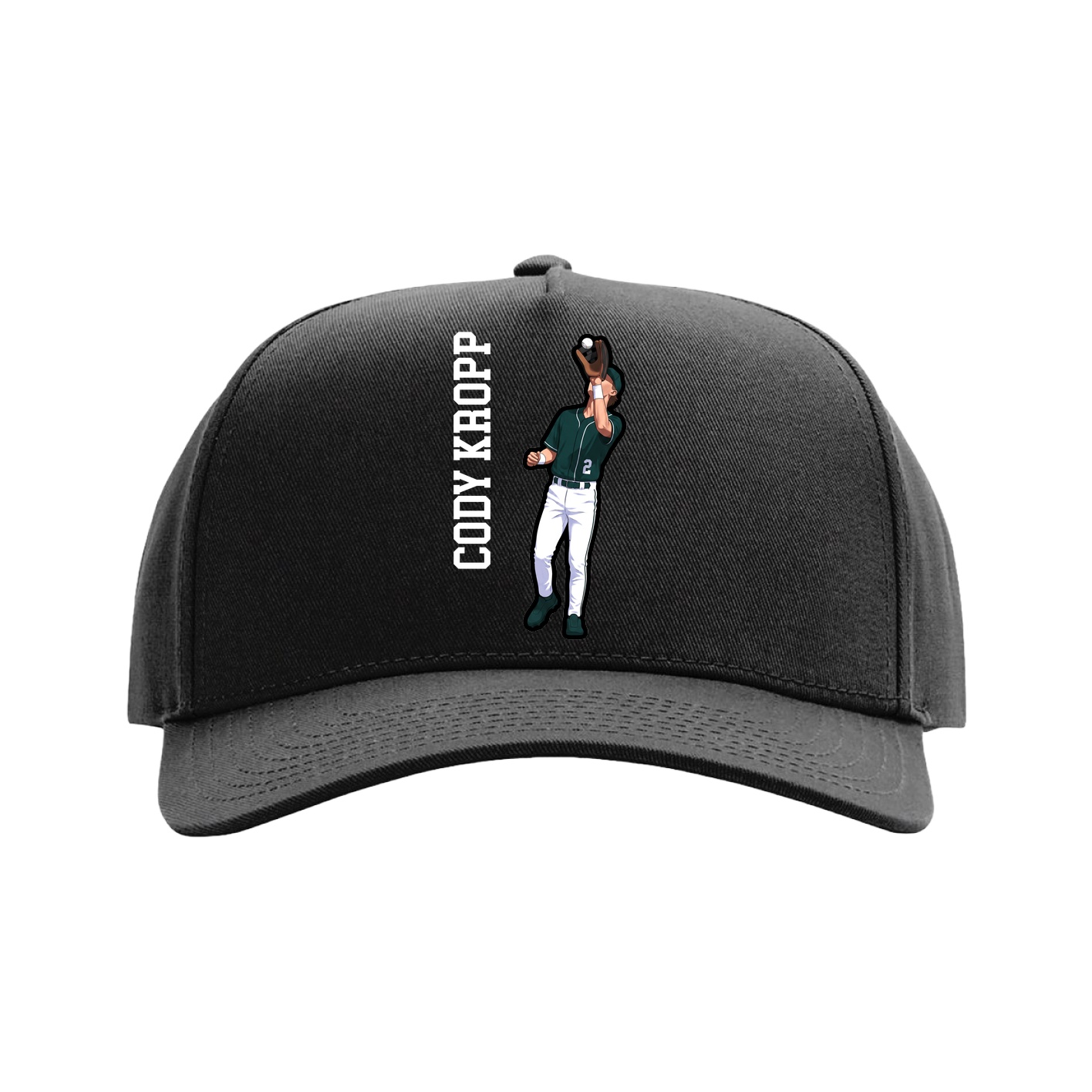 Full Fabric Five-Panel Champ Cap — Name Vertical in Black