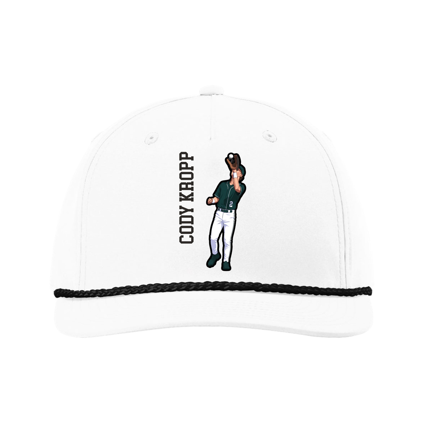 Five-Panel Classic Rope Cap — Name Vertical in White