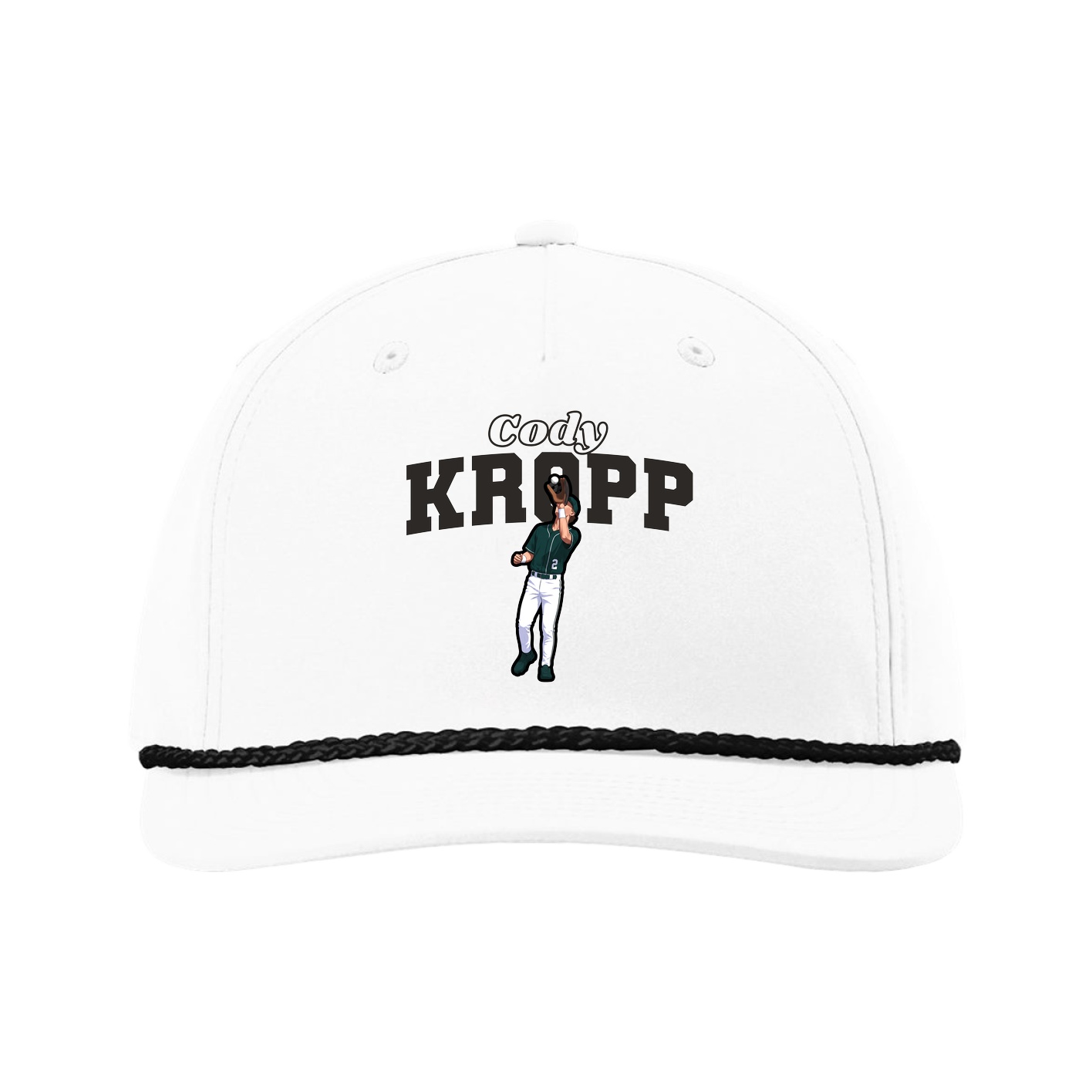 Five-Panel Classic Rope Cap — Name Arch in White