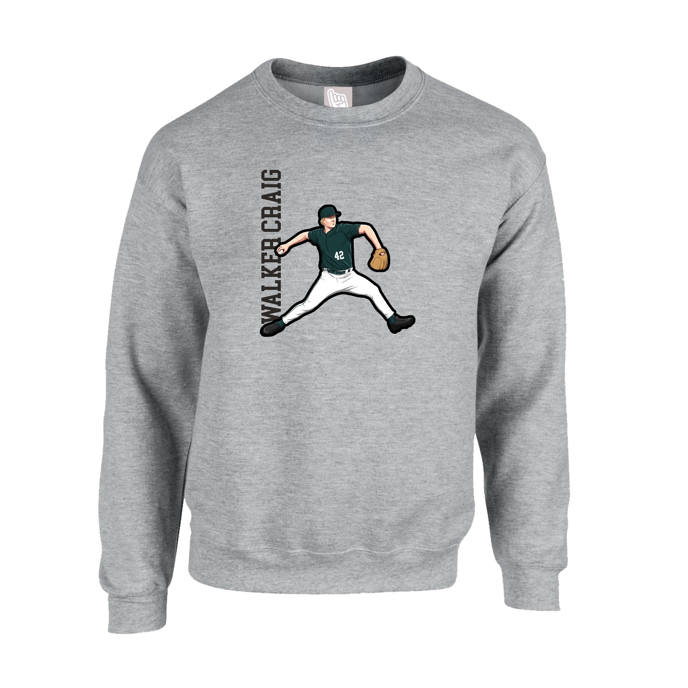 Fleece Crew — Name Vertical in Grey