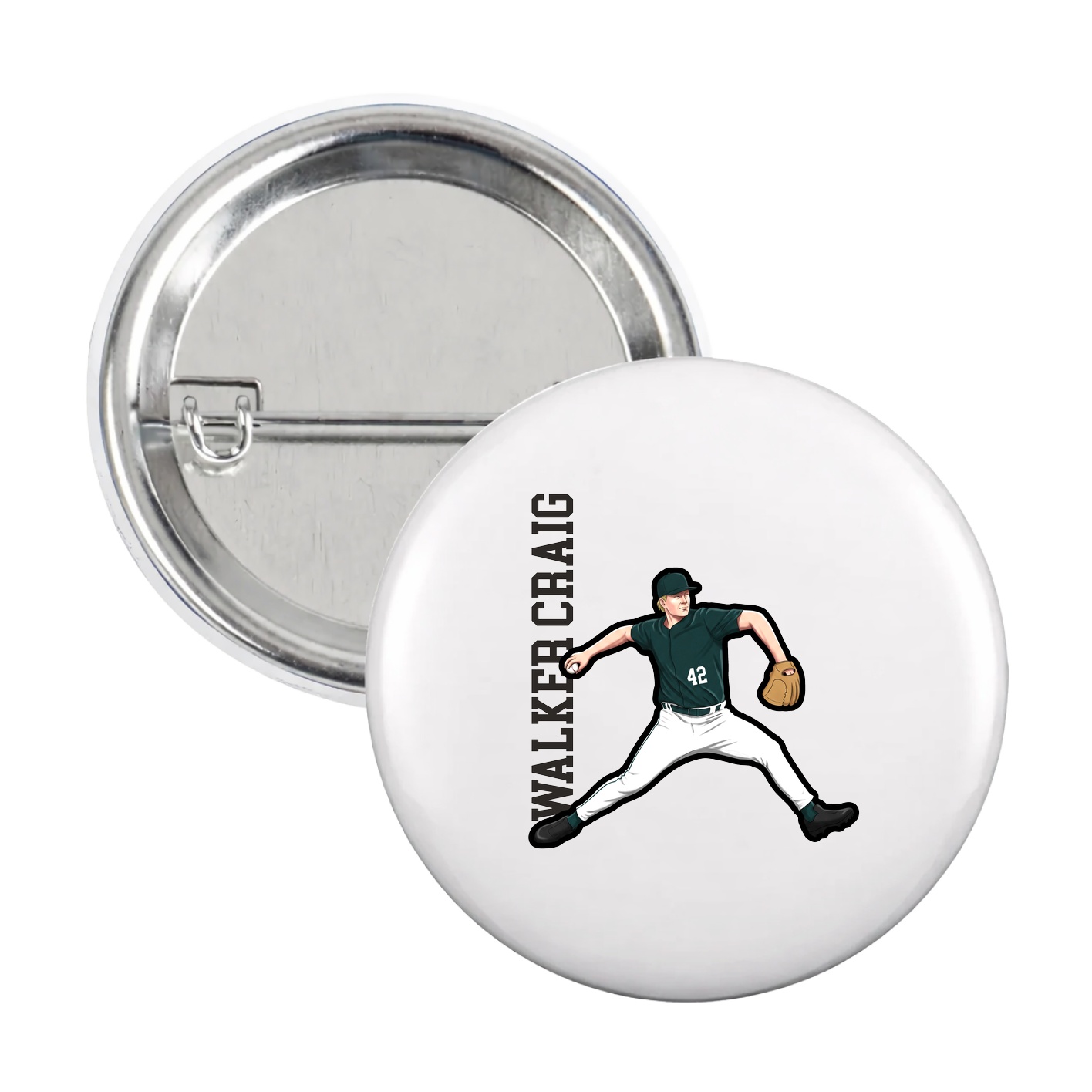 Game Day Button — Name Vertical in White