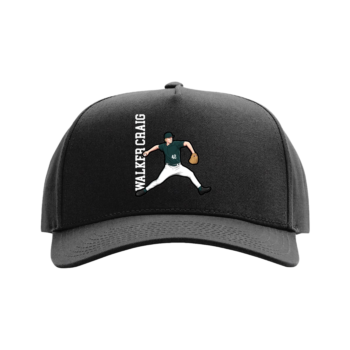 Full Fabric Five-Panel Champ Cap — Name Vertical in Black