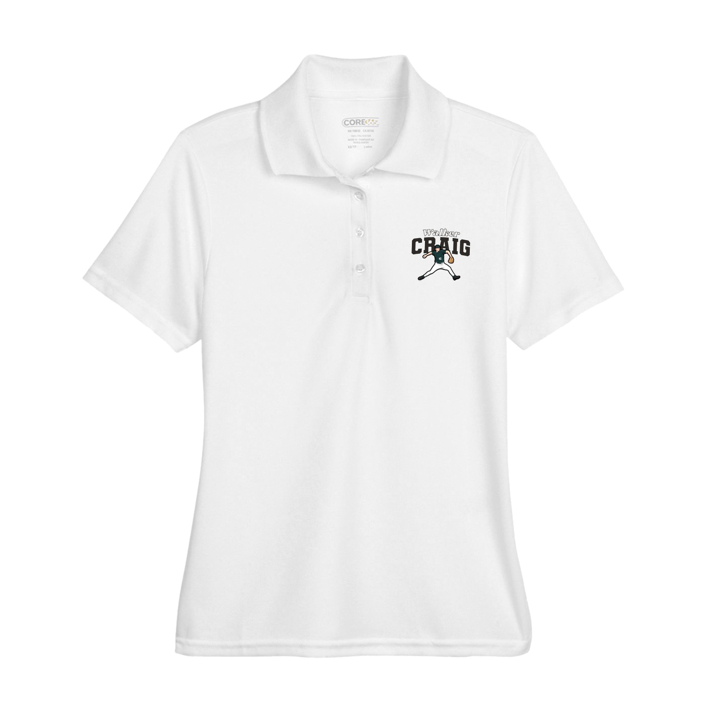 Womens Performance Polo — Name Arch in White