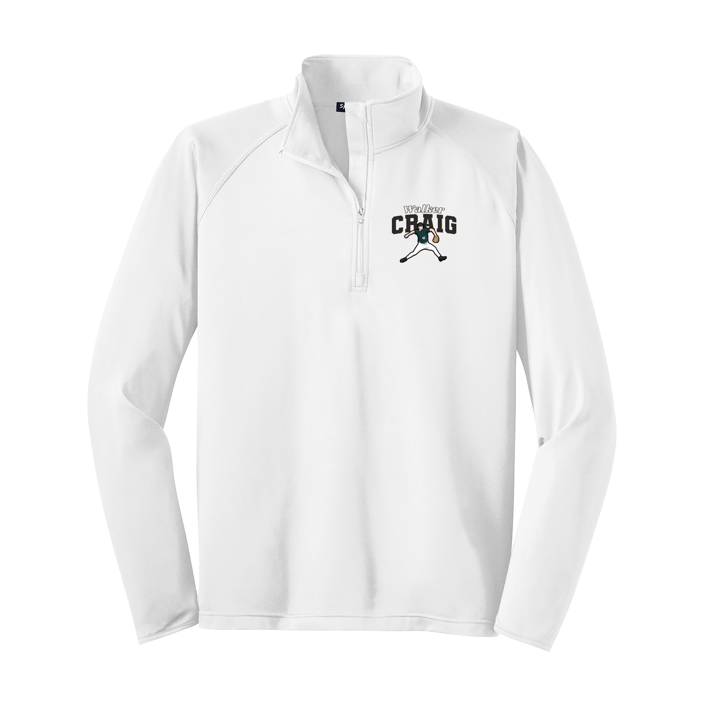 Q-Zip Pullover — Name Arch in White