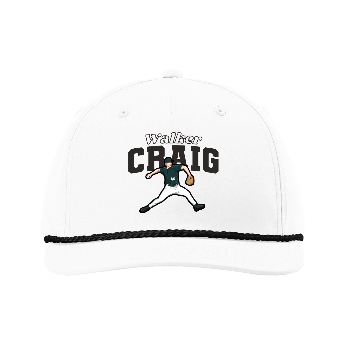 Five-Panel Classic Rope Cap — Name Arch in White