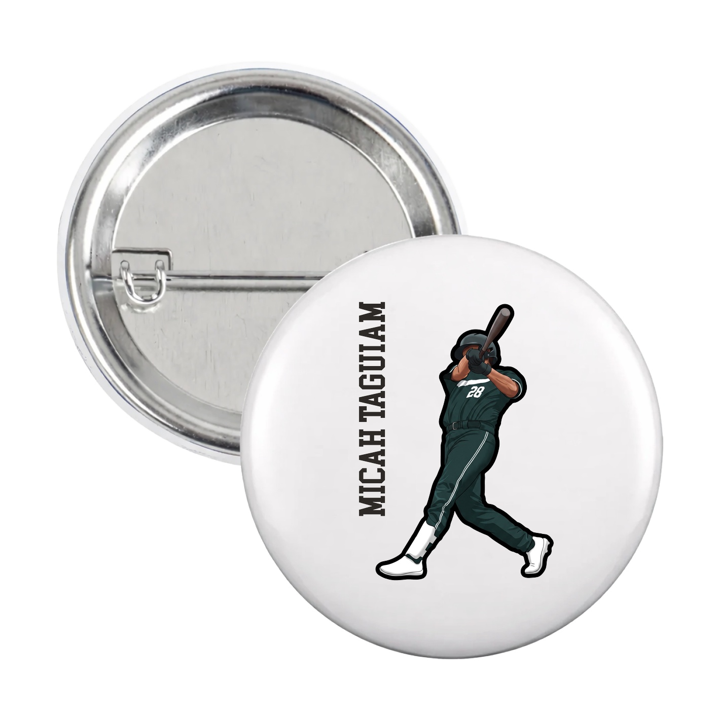 Game Day Button — Name Vertical in White