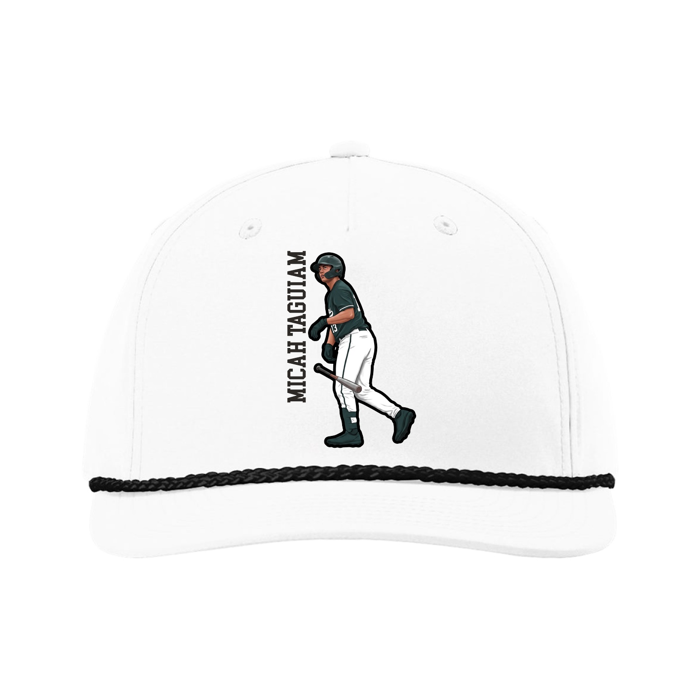 Five-Panel Classic Rope Cap — Name Vertical in White