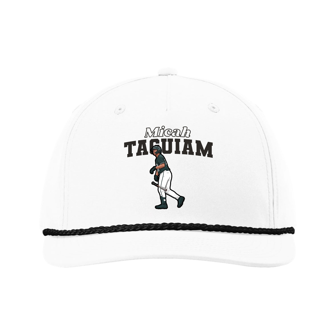 Five-Panel Classic Rope Cap — Name Arch in White