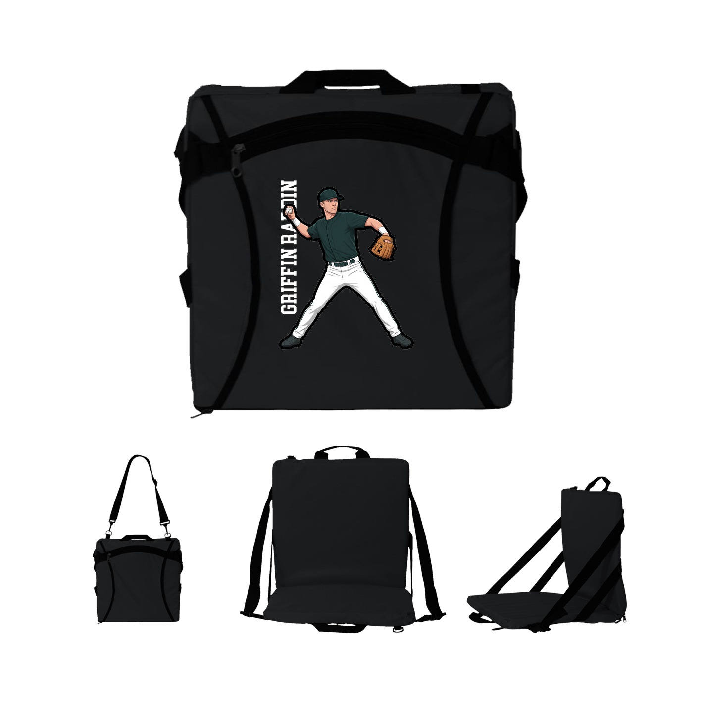 Folding Stadium Seat — Name Vertical in Black