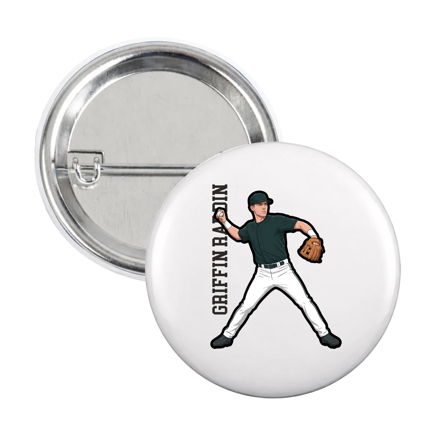 Game Day Button — Name Vertical in White