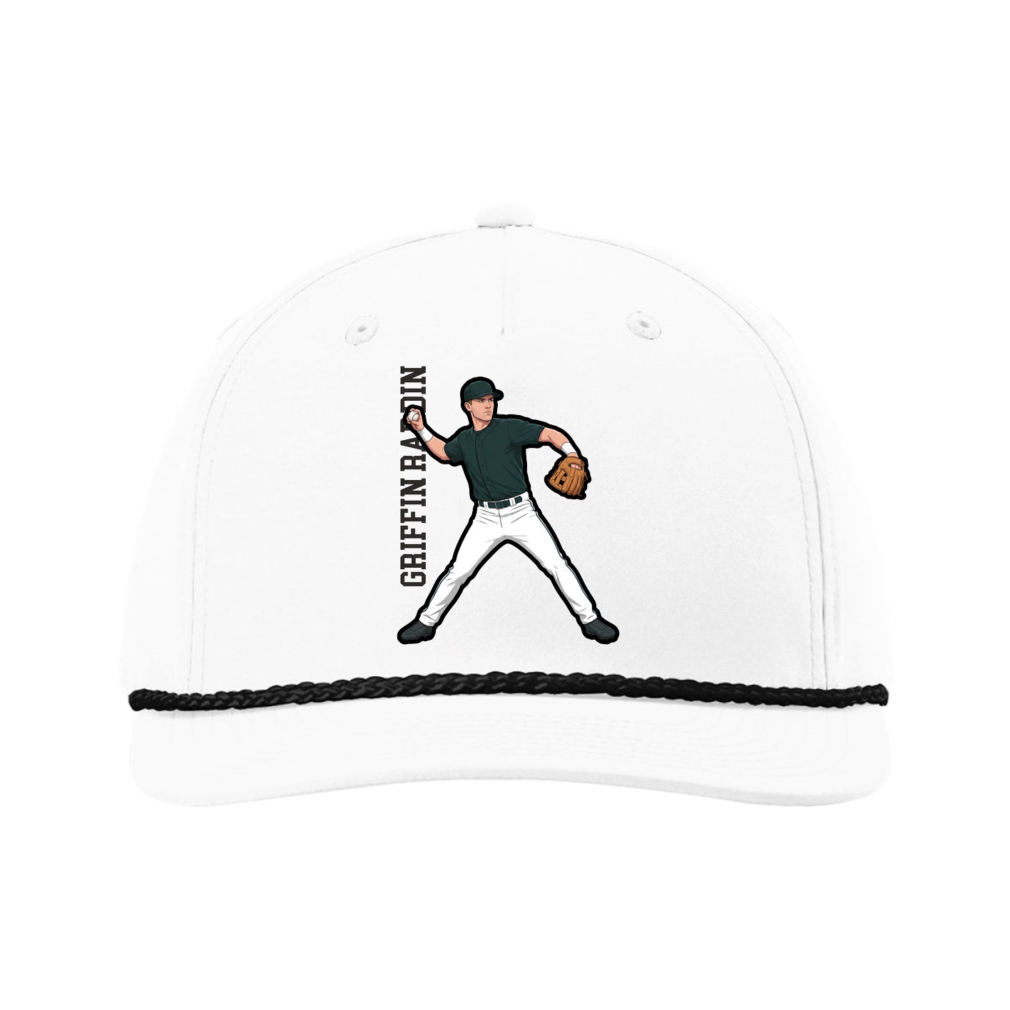 Five-Panel Classic Rope Cap — Name Vertical in White