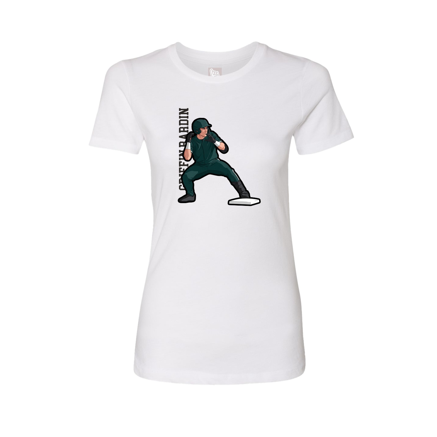 Fitted Women's Tee — Name Vertical in White