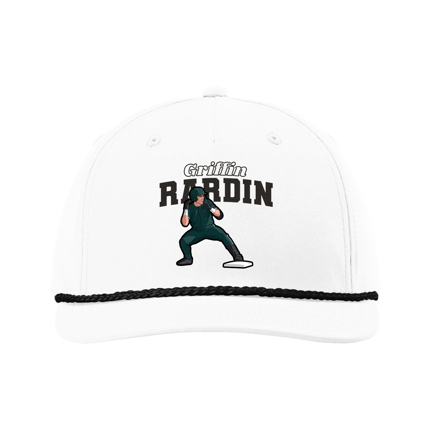 Five-Panel Classic Rope Cap — Name Arch in White
