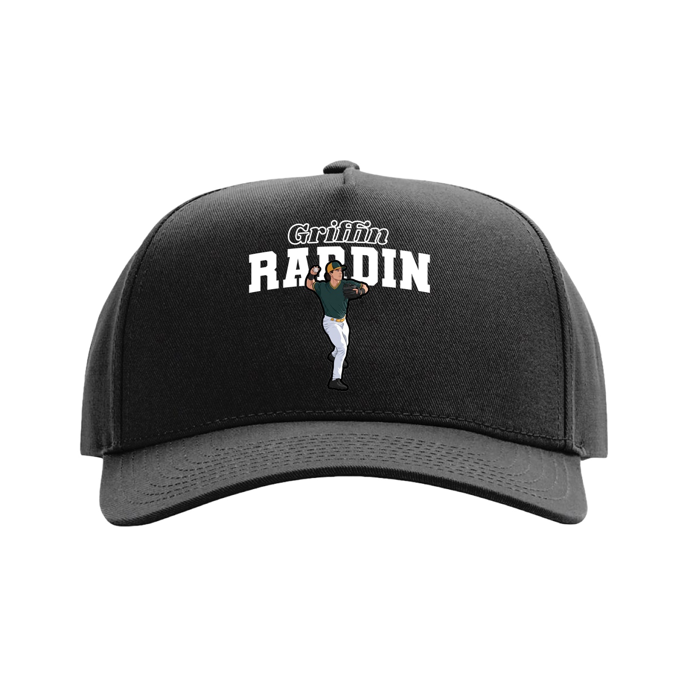 Full Fabric Five-Panel Champ Cap — Name Arch in Black
