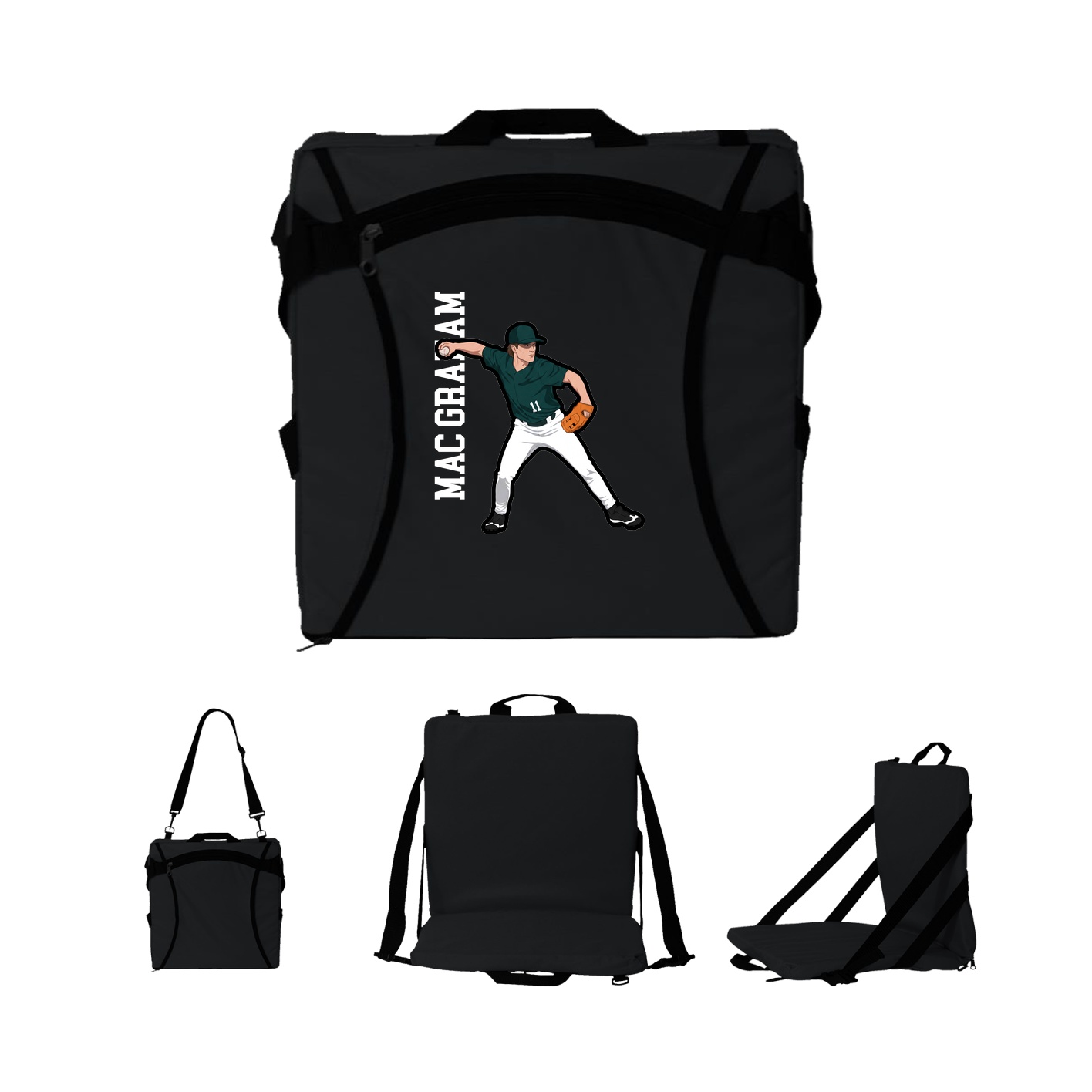 Folding Stadium Seat — Name Vertical in Black
