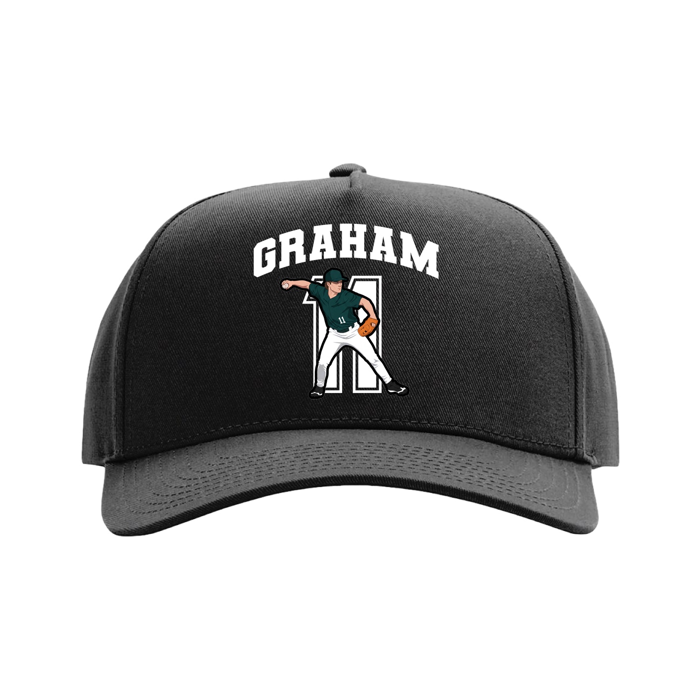 Full Fabric Five-Panel Champ Cap — Number in Black