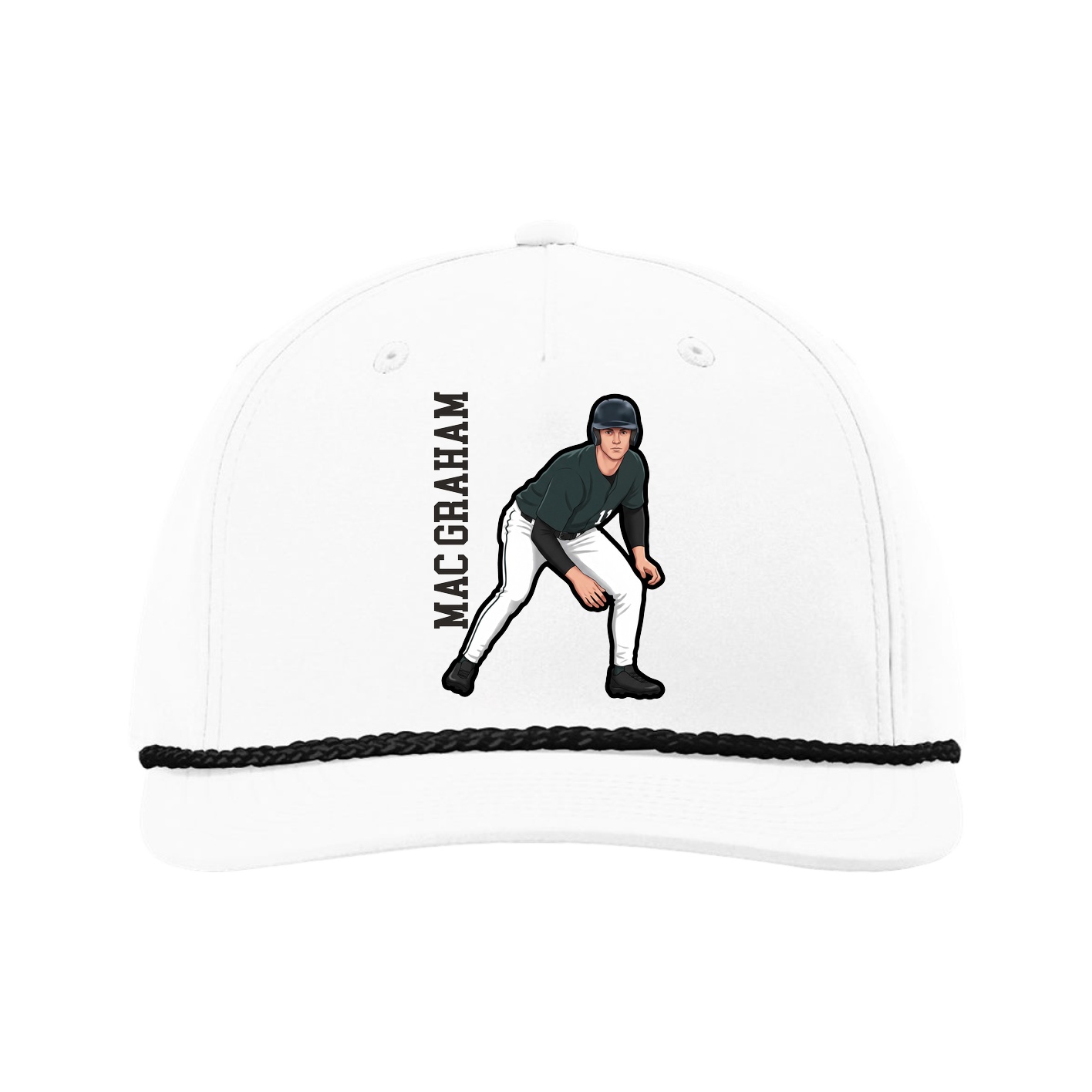 Five-Panel Classic Rope Cap — Name Vertical in White