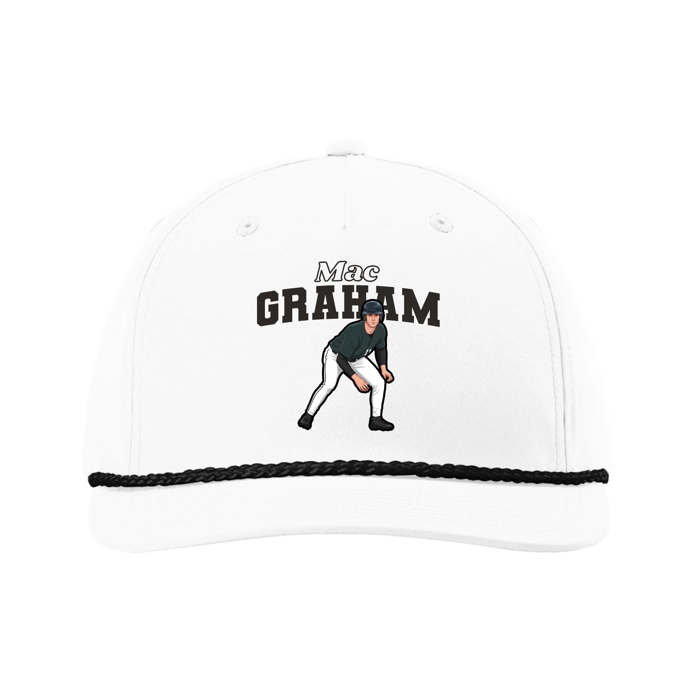 Five-Panel Classic Rope Cap — Name Arch in White