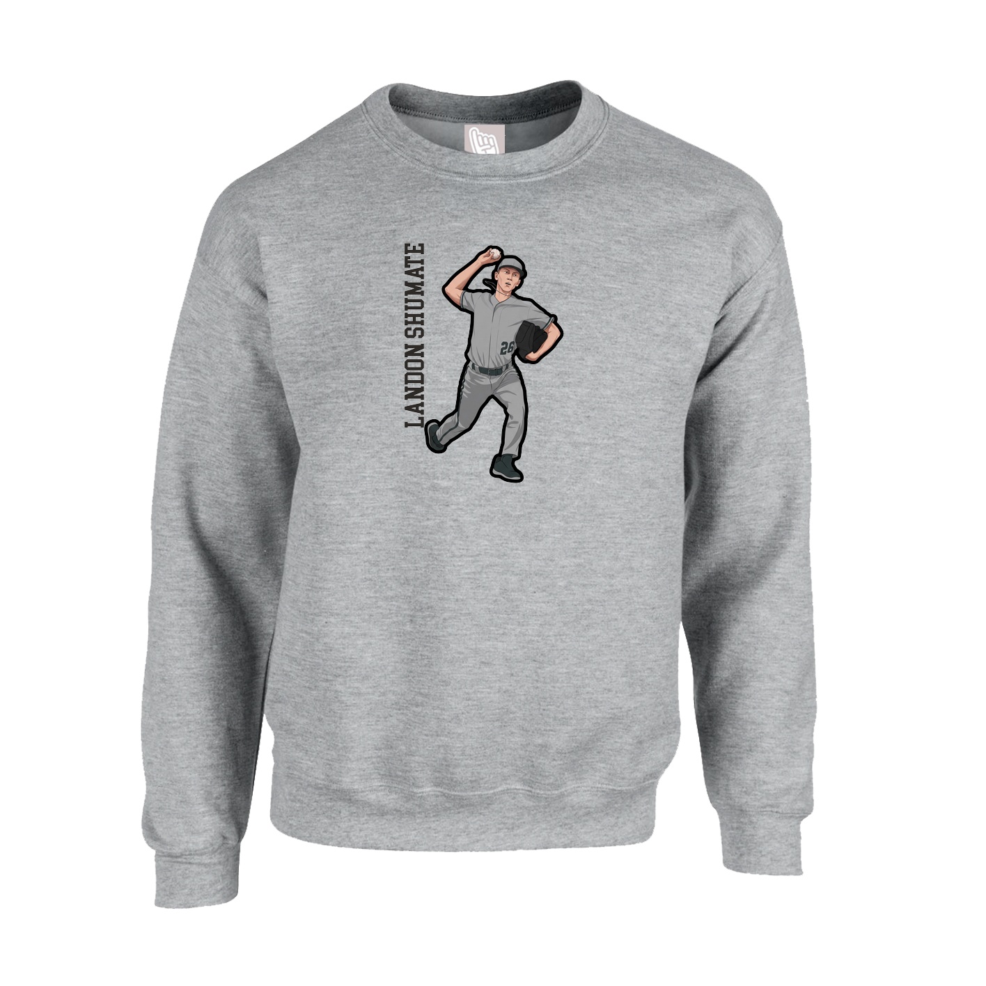 Fleece Crew — Name Vertical in Grey