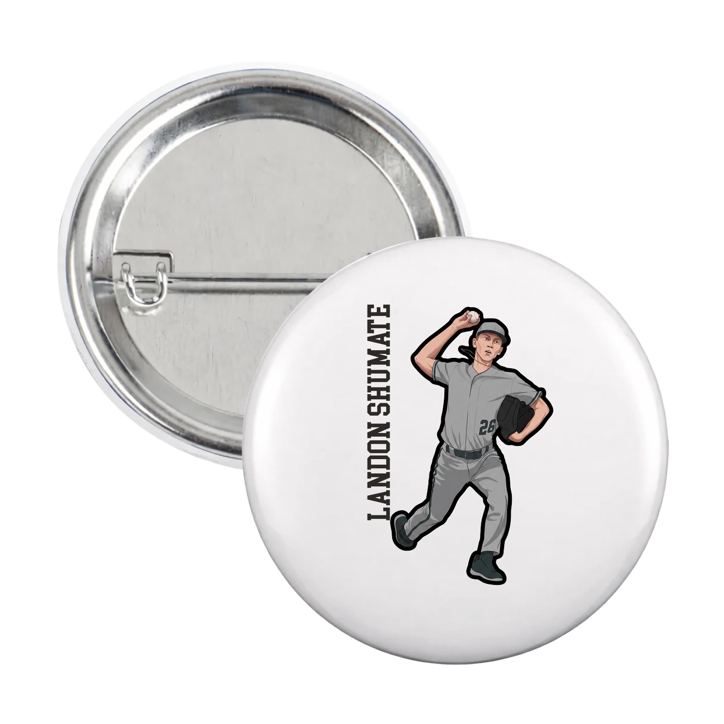 Game Day Button — Name Vertical in White