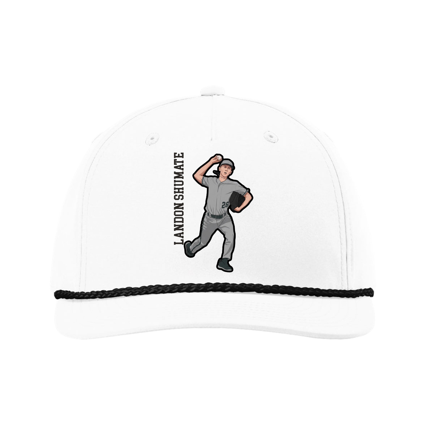 Five-Panel Classic Rope Cap — Name Vertical in White