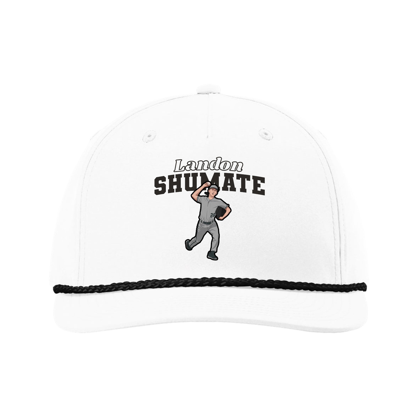 Five-Panel Classic Rope Cap — Name Arch in White
