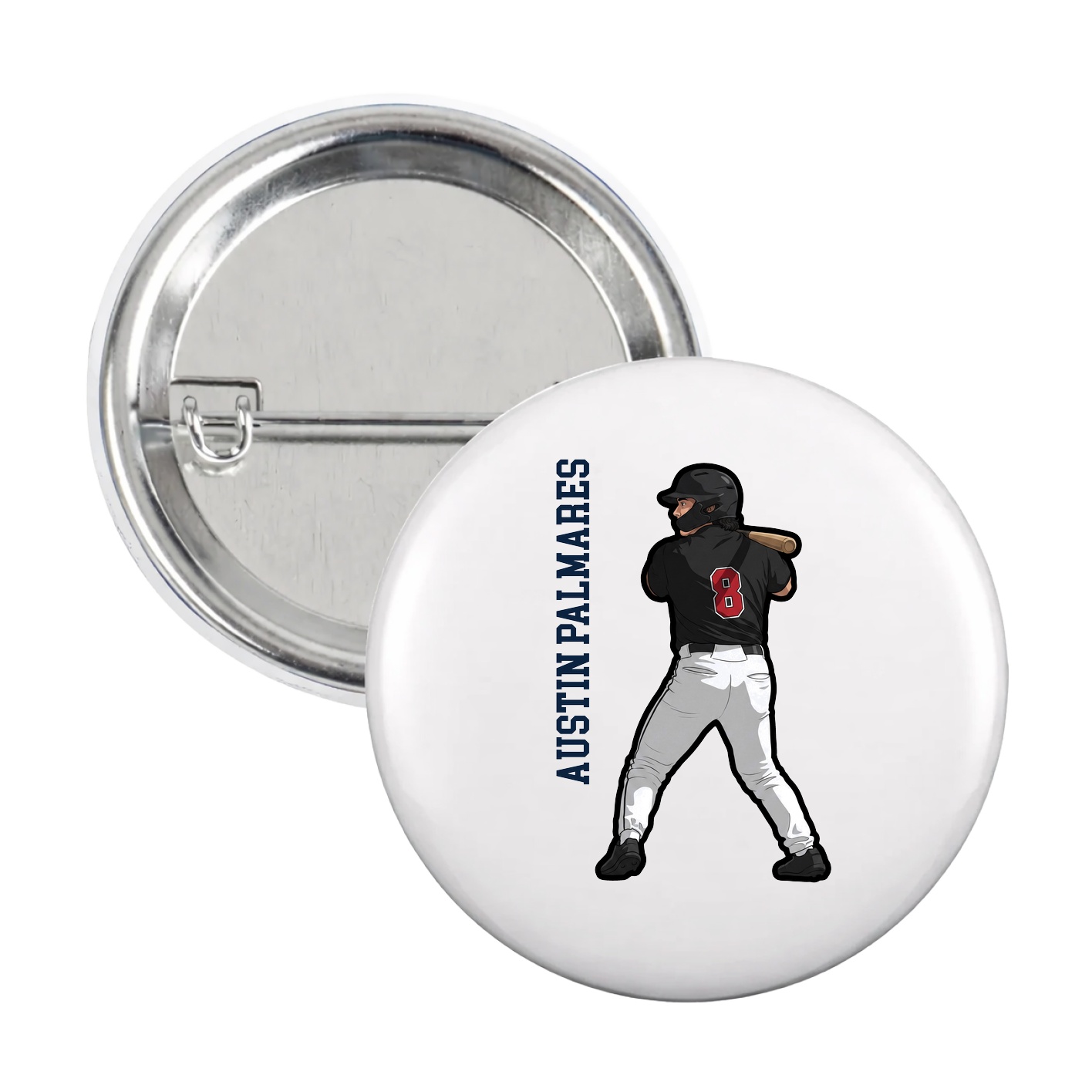 Game Day Button — Name Vertical in White