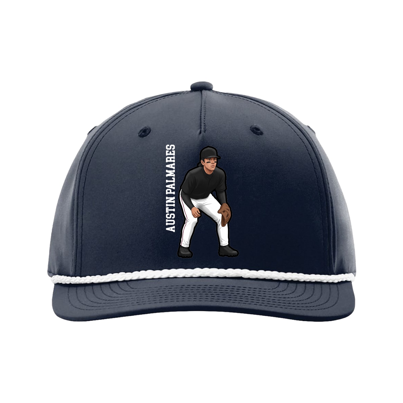Five-Panel Classic Rope Cap — Name Vertical in Navy