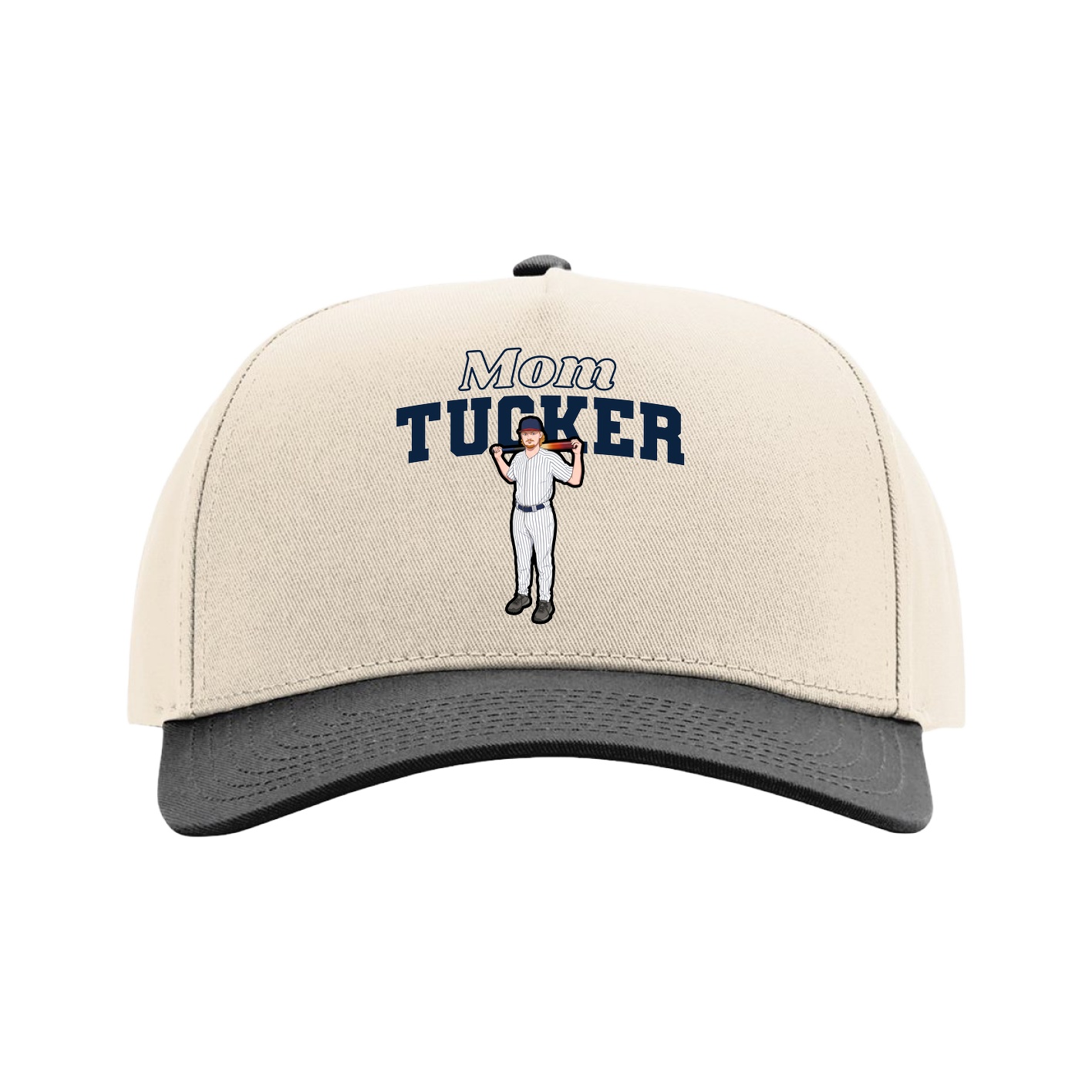 Full Fabric Five-Panel Champ Cap — Mothers Day Block in Cream/Black