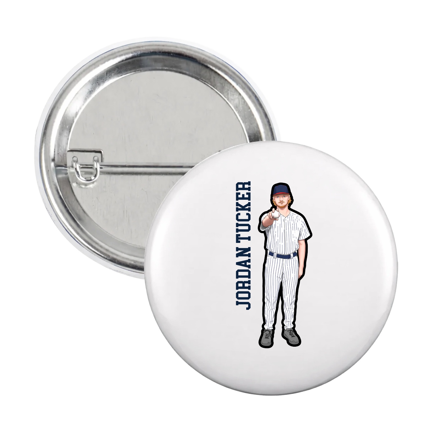 Game Day Button — Name Vertical in White