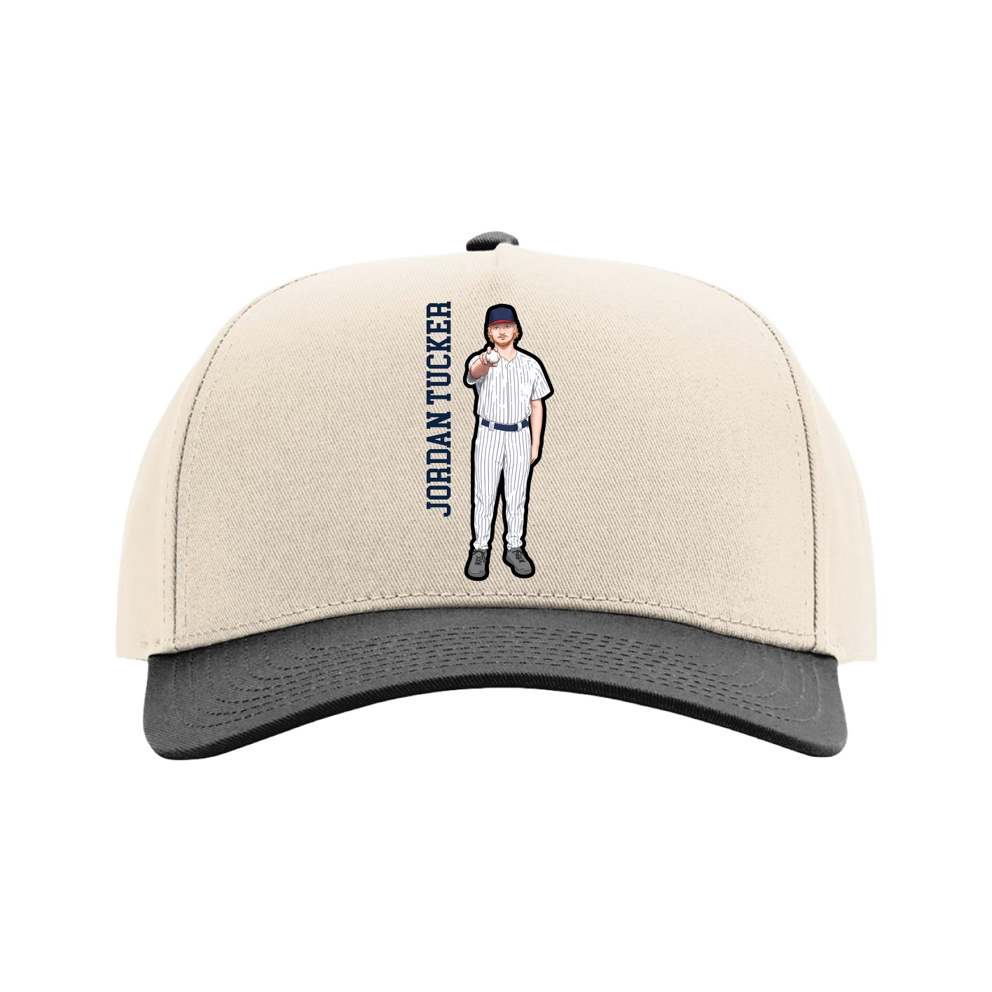 Full Fabric Five-Panel Champ Cap — Name Vertical in Cream/Black