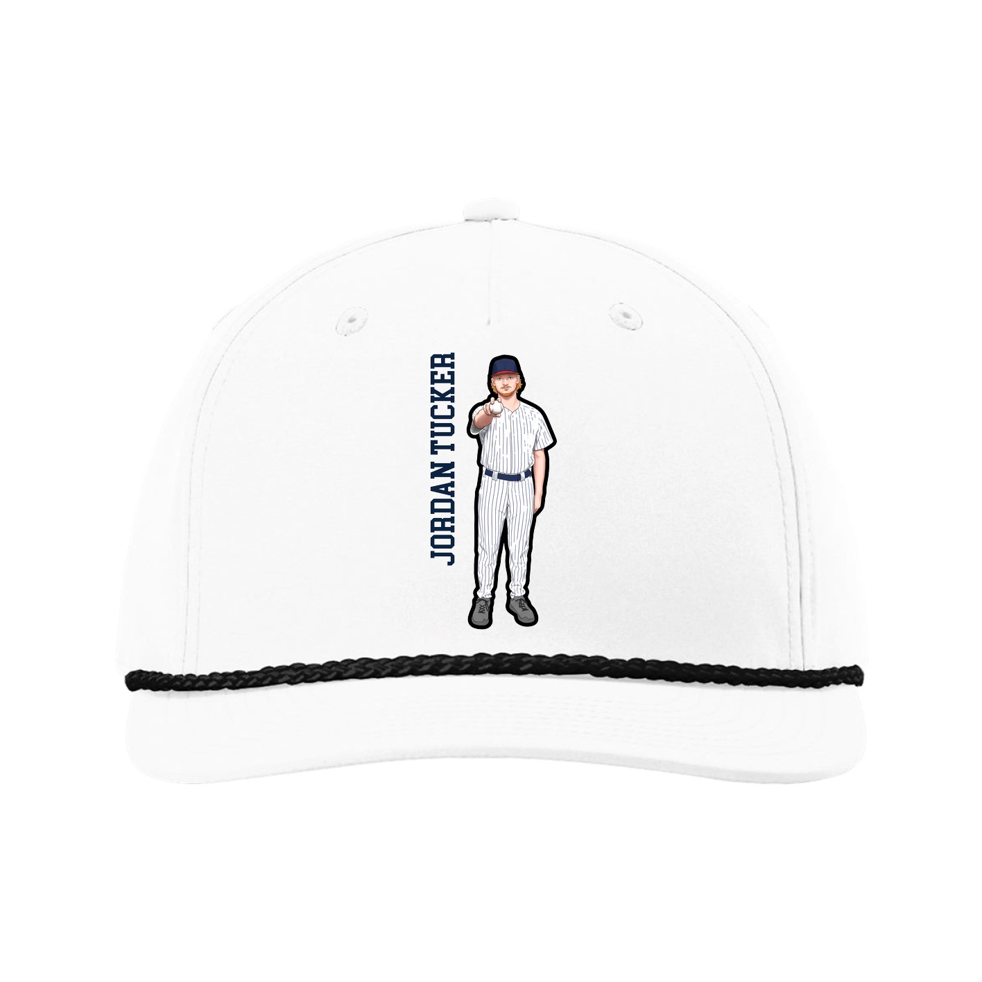 Five-Panel Classic Rope Cap — Name Vertical in White
