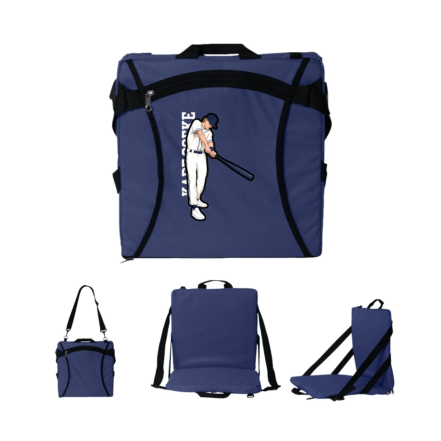Folding Stadium Seat — Name Vertical in Navy