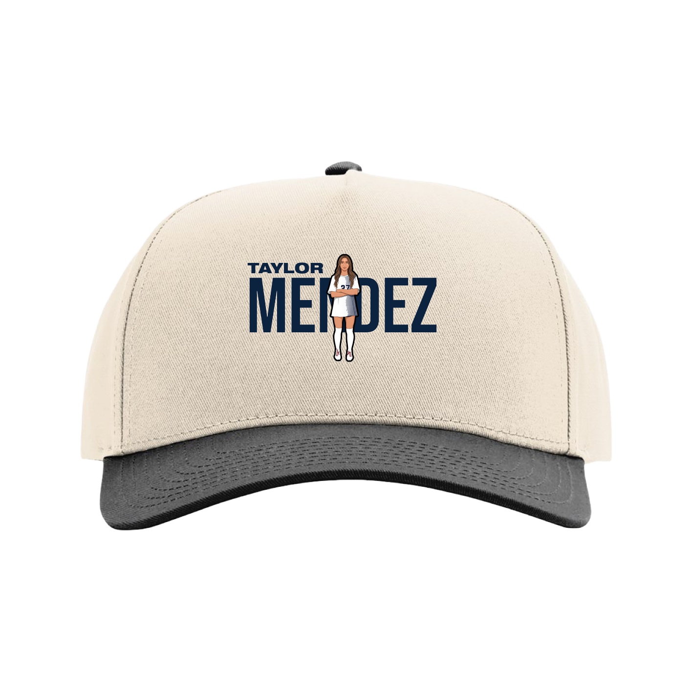 Full Fabric Five-Panel Champ Cap — Player Name in Cream/Black