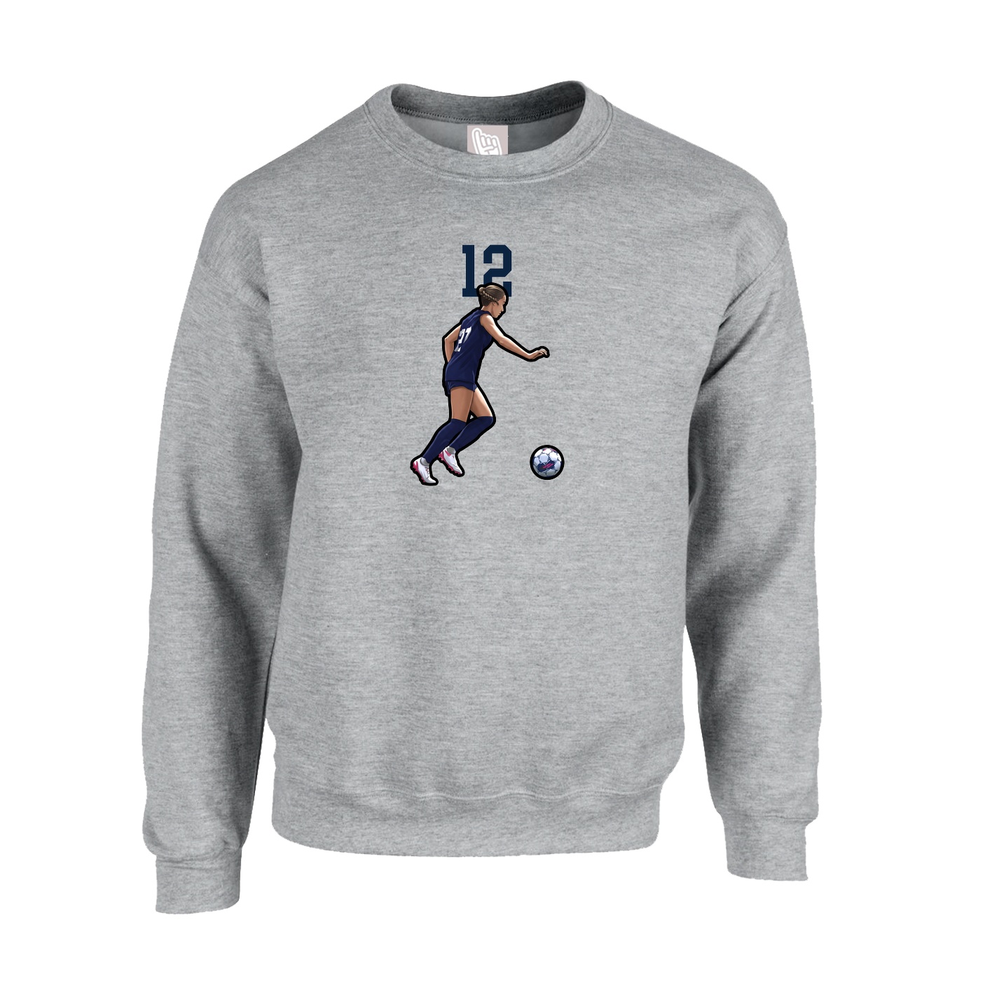 Fleece Crew — Number Top in Grey