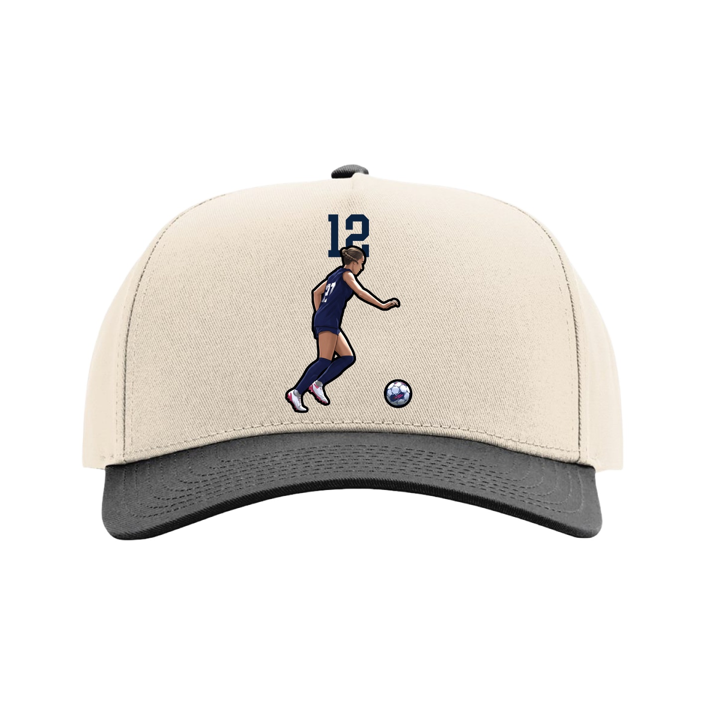 Full Fabric Five-Panel Champ Cap — Number Top in Cream/Black