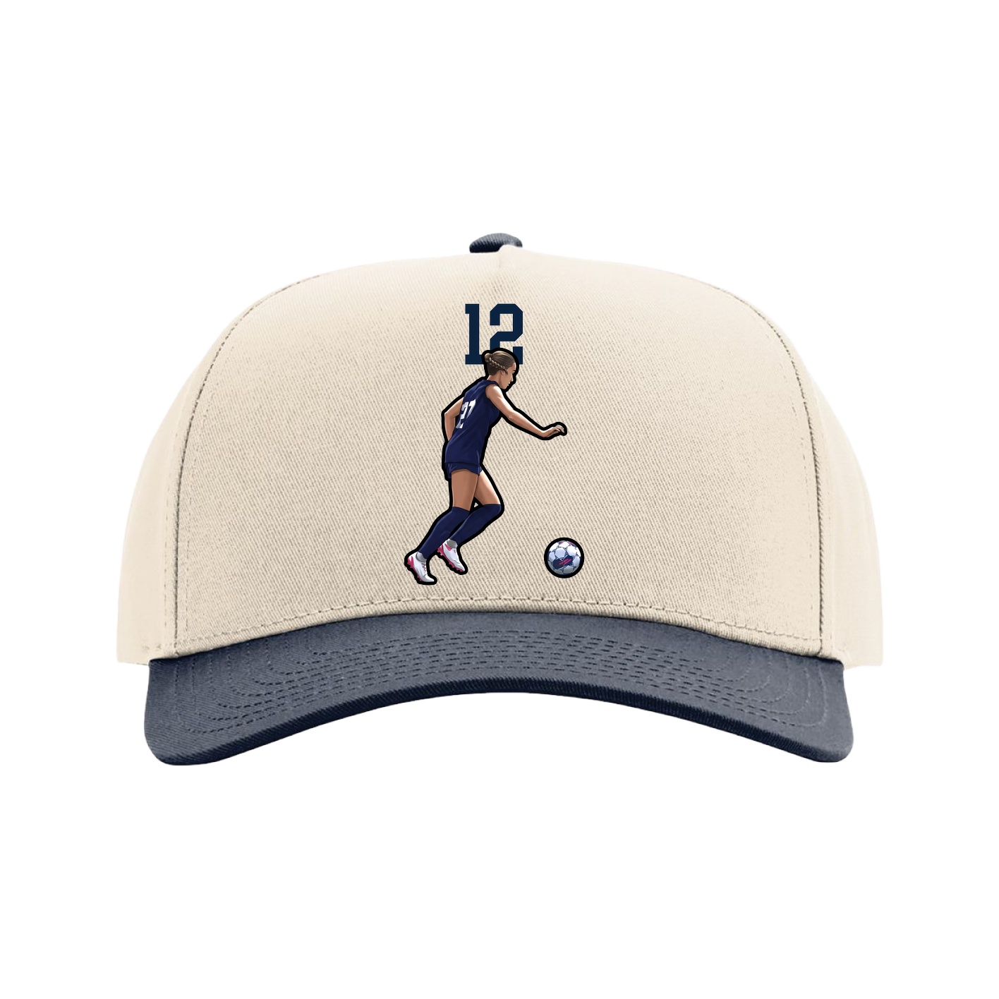 Full Fabric Five-Panel Champ Cap — Number Top in Cream/Navy