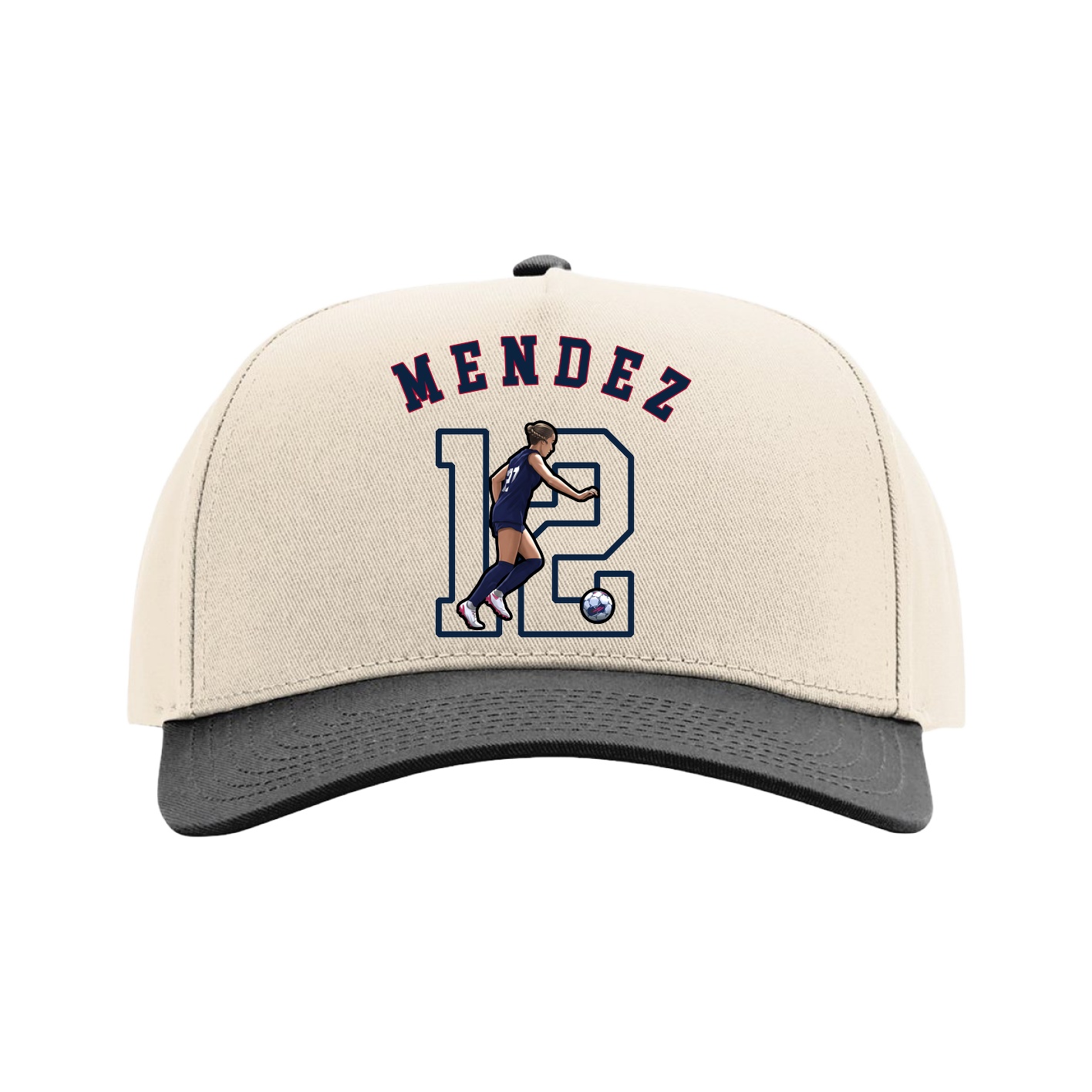 Full Fabric Five-Panel Champ Cap — Shirsey Arch in Cream/Black