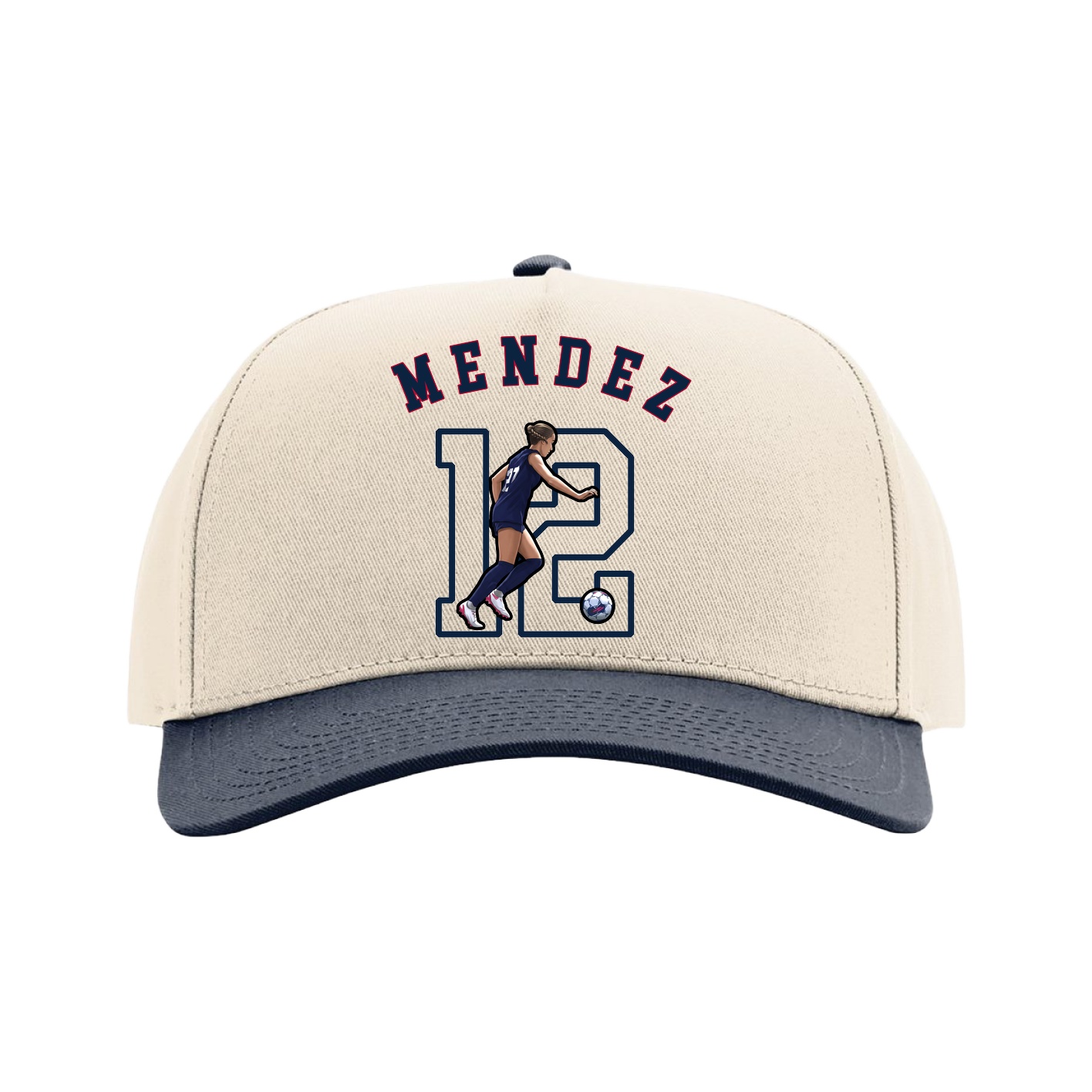 Full Fabric Five-Panel Champ Cap — Shirsey Arch in Cream/Navy