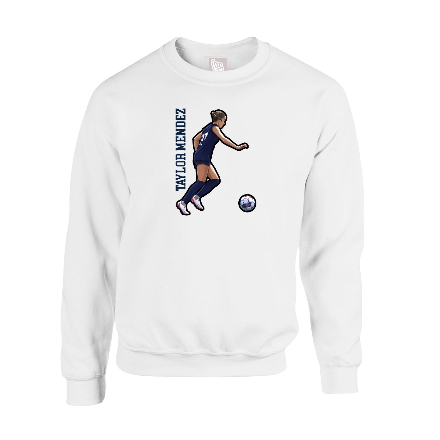 Fleece Crew — Name Vertical in White