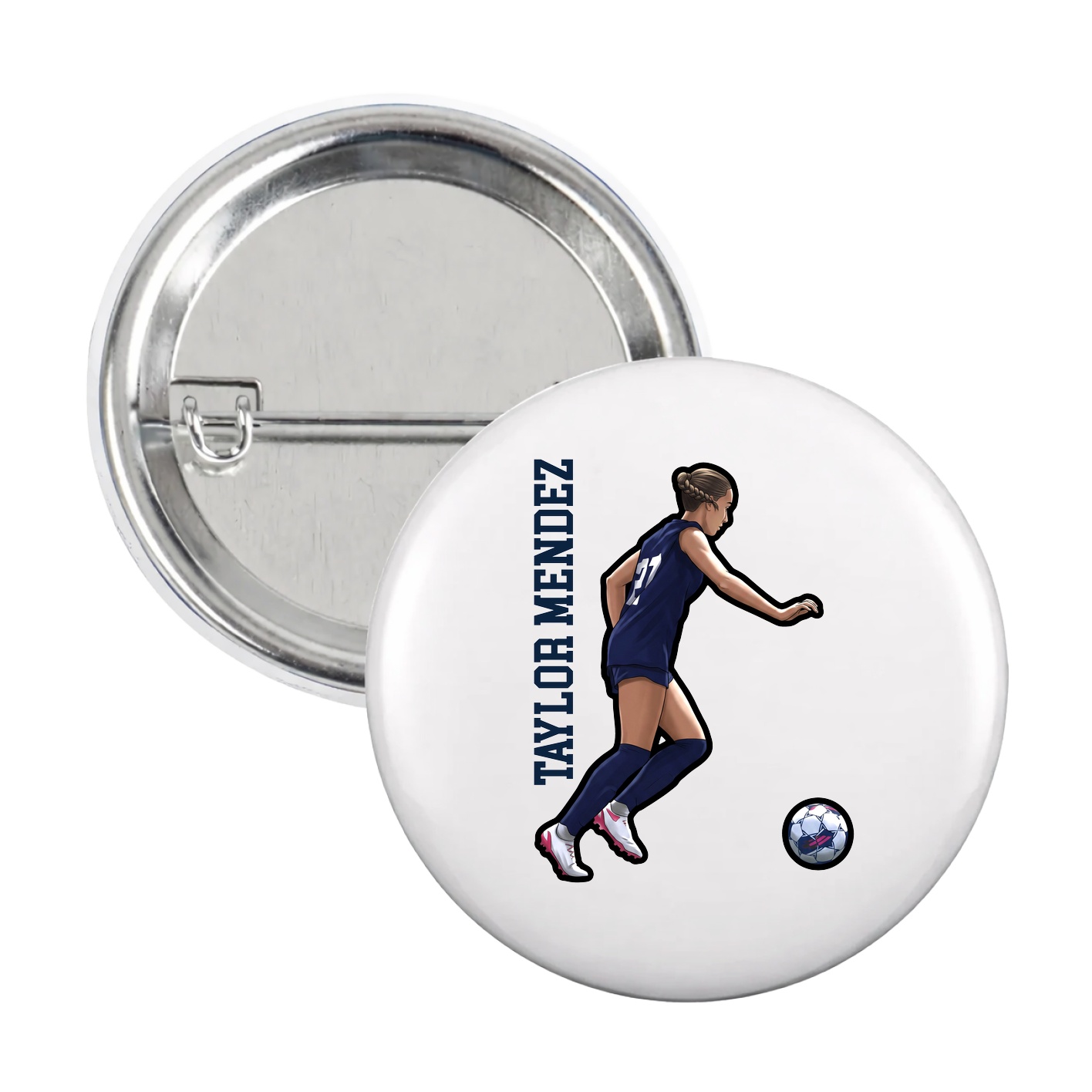Game Day Button — Name Vertical in White